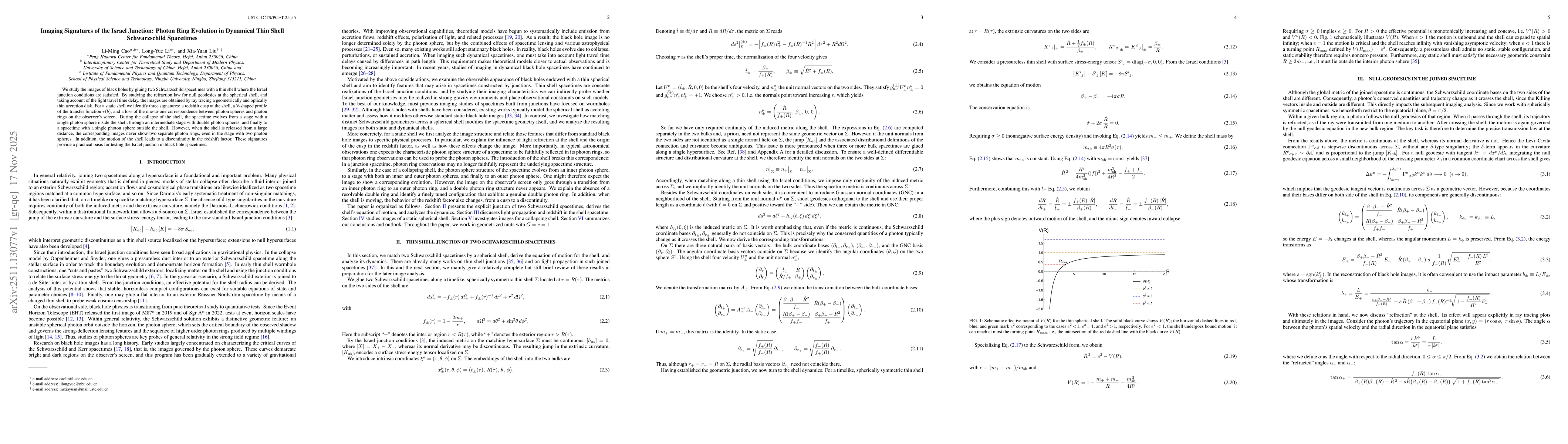 Thumbnail for Imaging Signatures of the Israel Junction: Photon Ring Evolution in Dynamical Thin Shell Schwarzschild Spacetimes