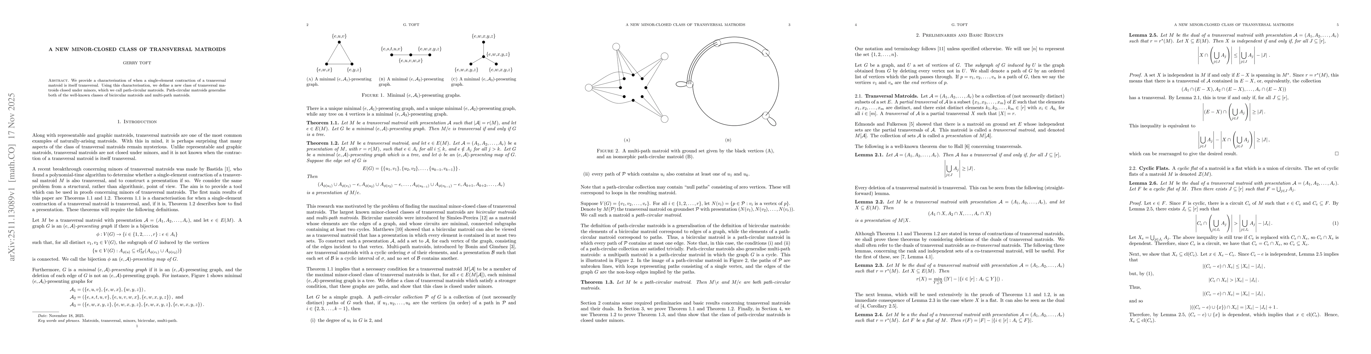 Thumbnail for A new minor-closed class of transversal matroids