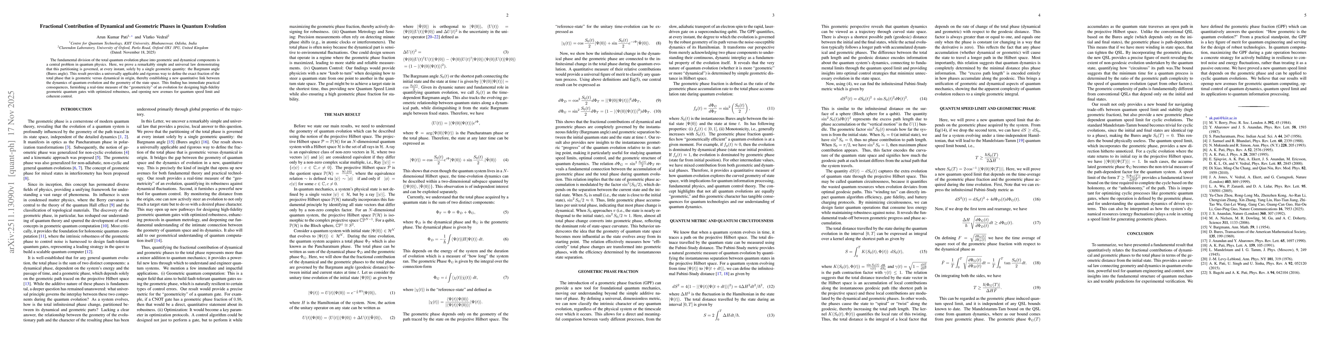 Thumbnail for Fractional Contribution of Dynamical and Geometric Phases in Quantum Evolution