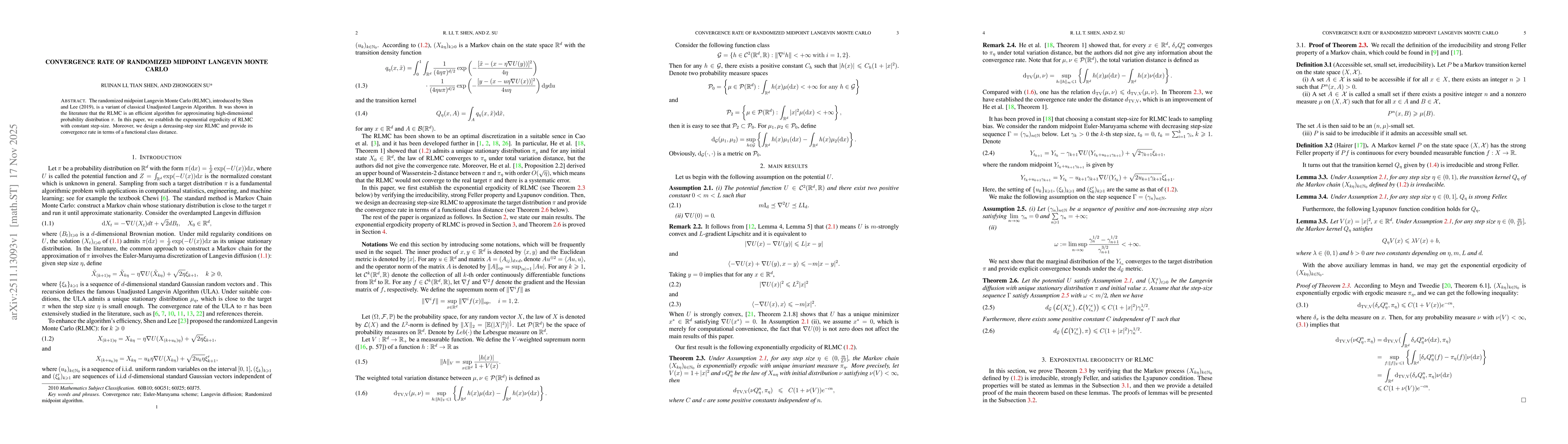 Thumbnail for Convergence rate of randomized midpoint Langevin Monte Carlo