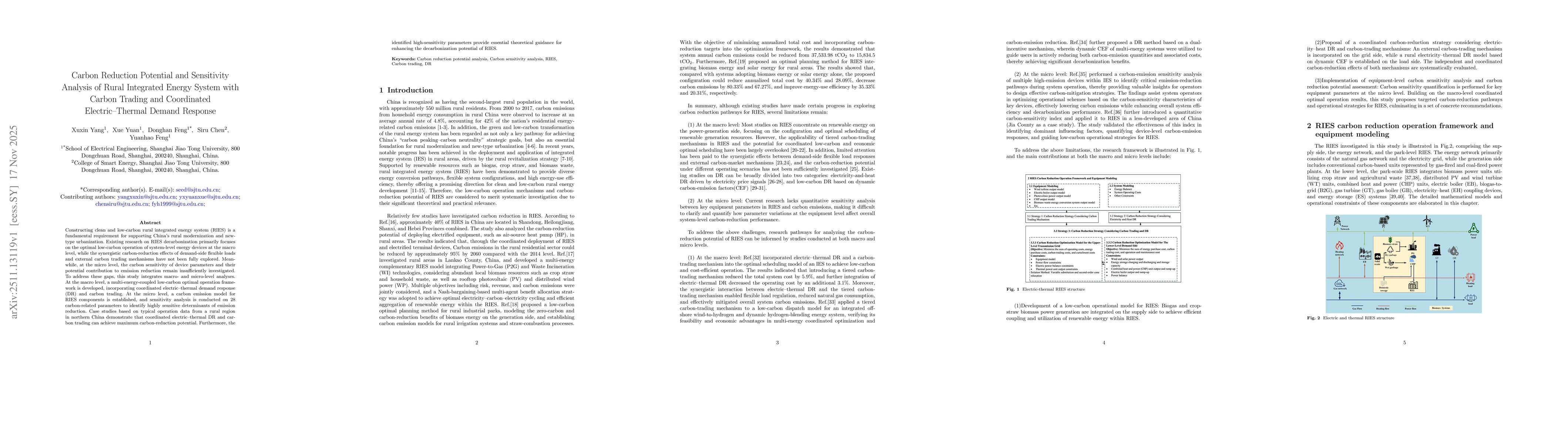 Thumbnail for Carbon Reduction Potential and Sensitivity Analysis of Rural Integrated Energy System with Carbon Trading and Coordinated Electric-Thermal Demand Response
