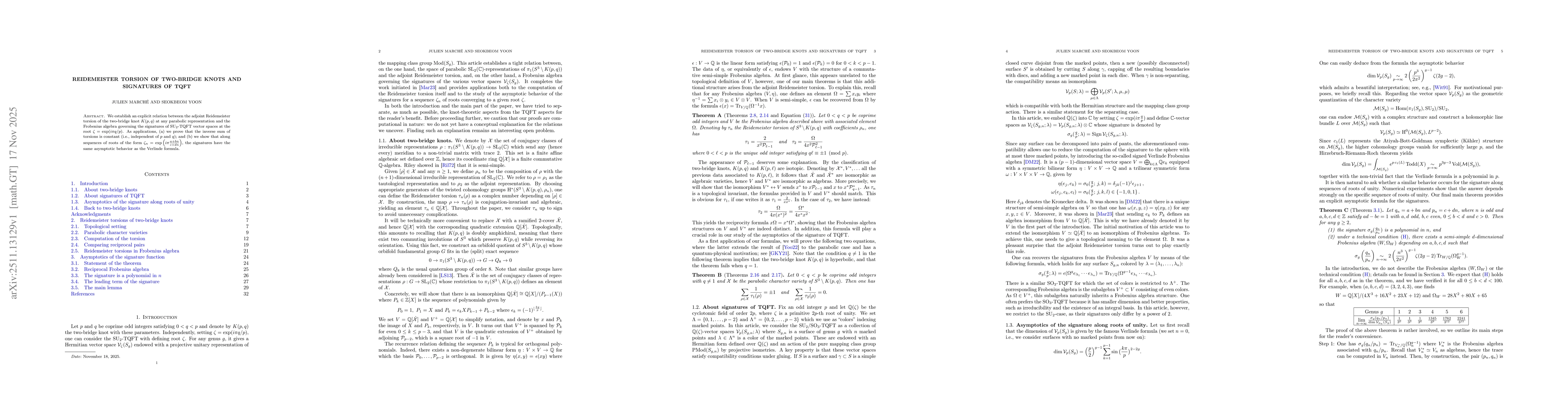 Thumbnail for Reidemeister torsion of two-bridge knots and signatures of TQFT