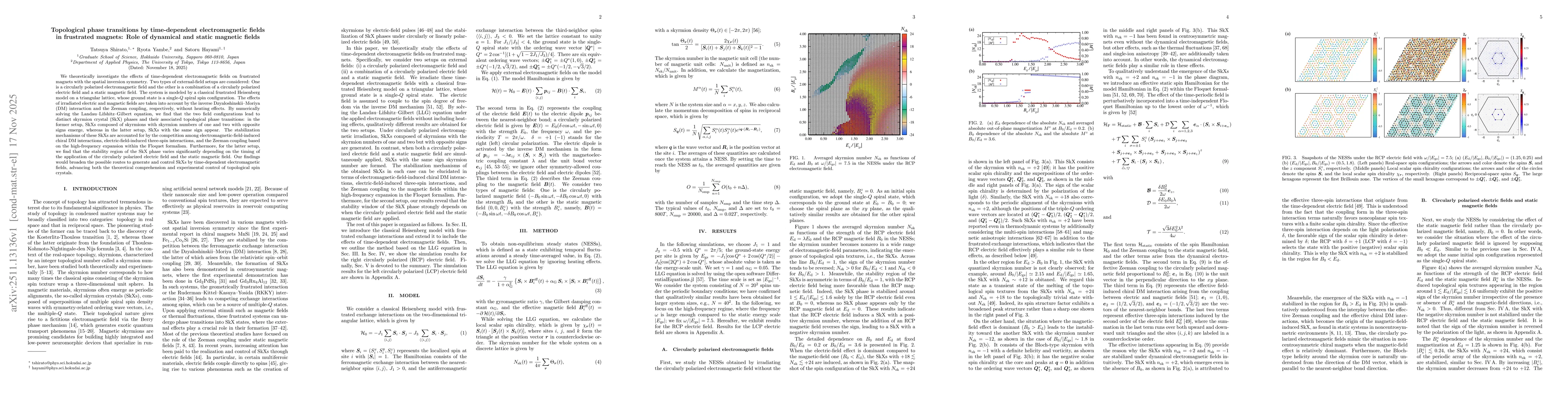 Thumbnail for Topological phase transitions by time-dependent electromagnetic fields in frustrated magnets: Role of dynamical and static magnetic fields