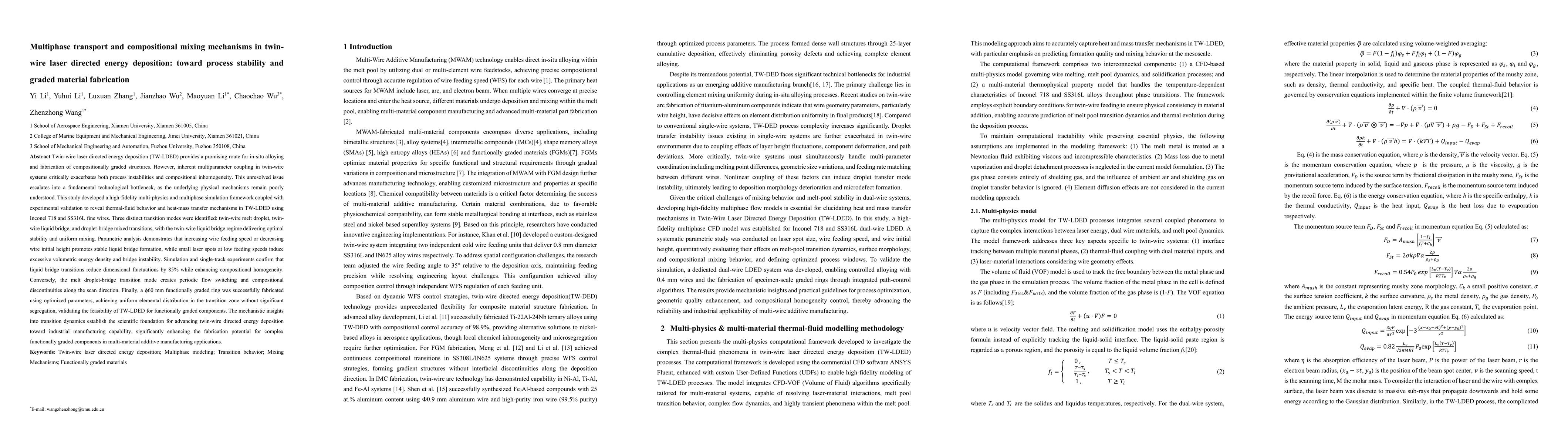 Thumbnail for Multiphase transport and compositional mixing mechanisms in twin-wire laser directed energy deposition: toward process stability and graded material fabrication