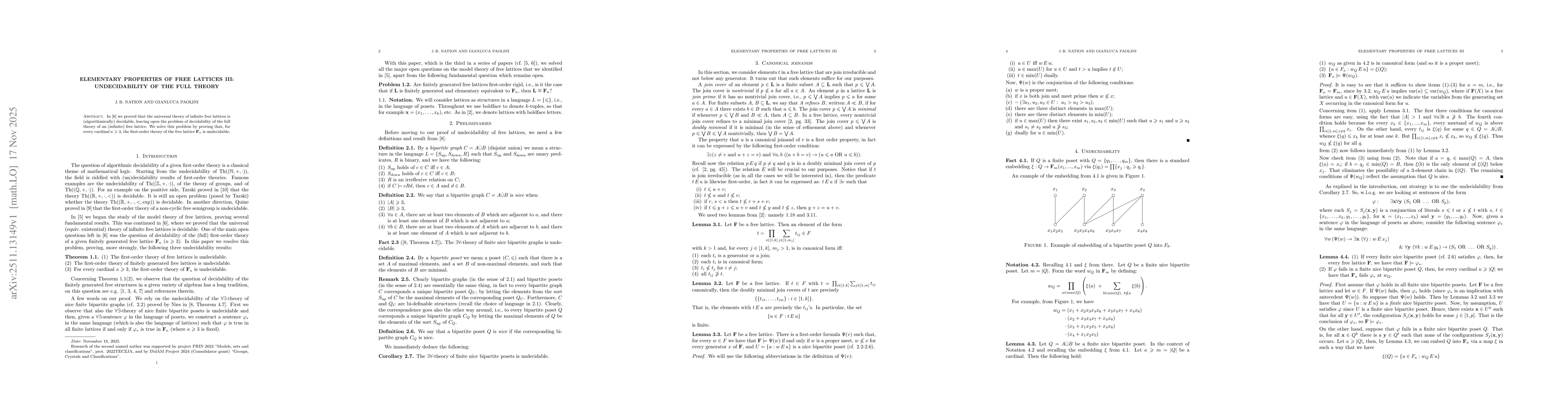 Thumbnail for Elementary properties of free lattices III: Undecidability of the full theory