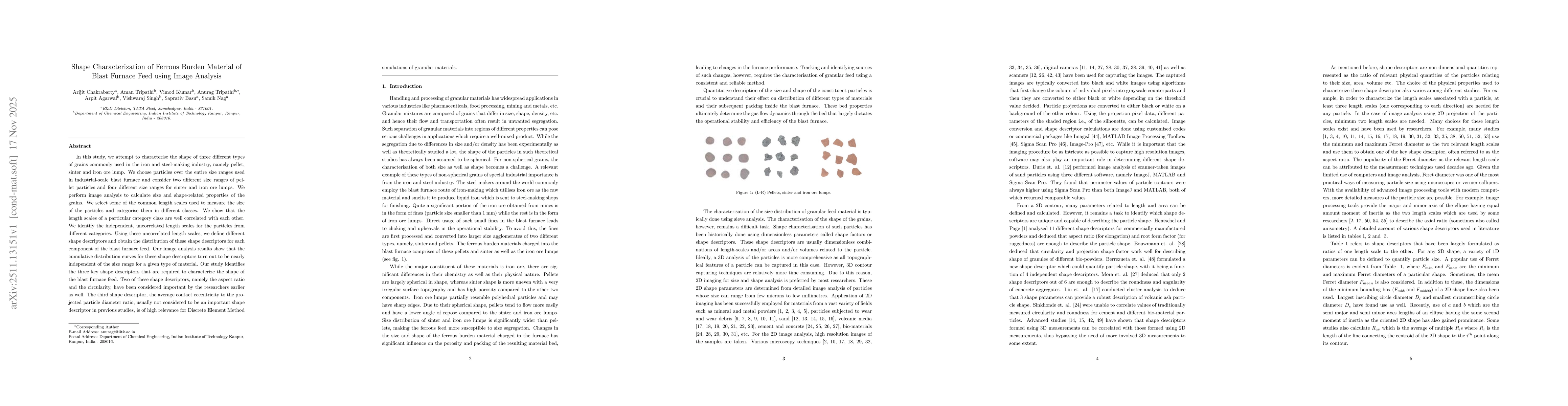 Thumbnail for Shape Characterization of Ferrous Burden Material of Blast Furnace Feed using Image Analysis