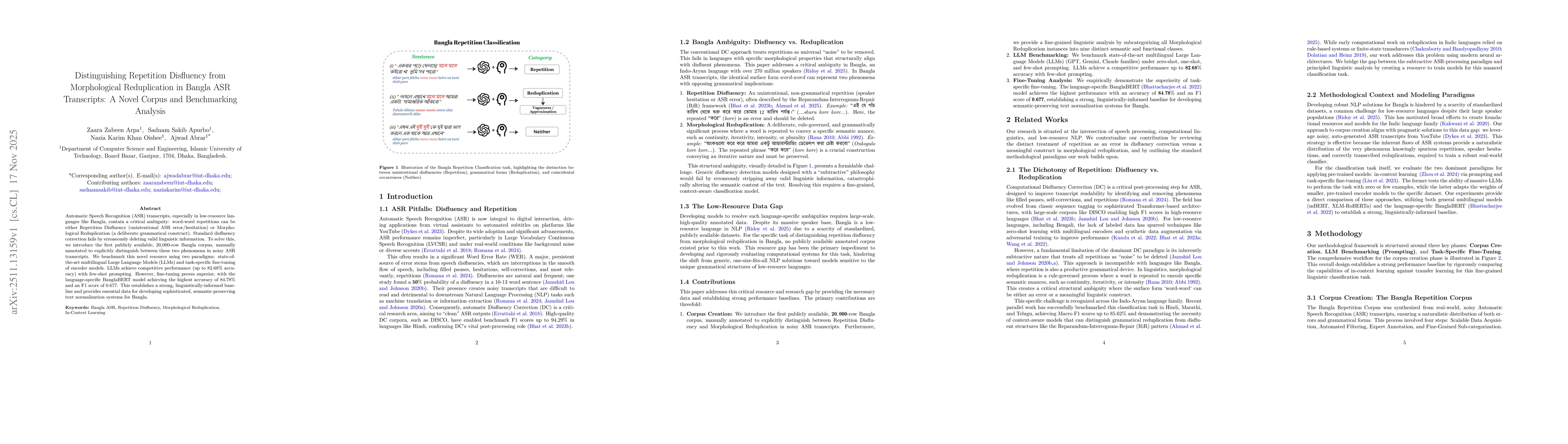 Thumbnail for Distinguishing Repetition Disfluency from Morphological Reduplication in Bangla ASR Transcripts: A Novel Corpus and Benchmarking Analysis