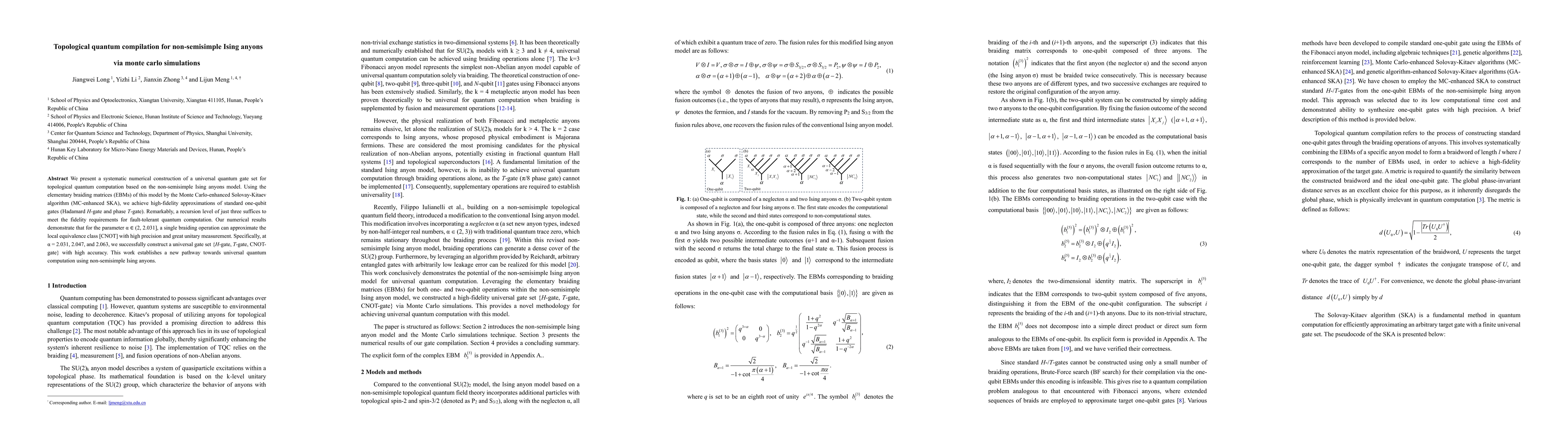 Thumbnail for Topological quantum compilation for non-semisimple Ising anyons via monte carlo simulations