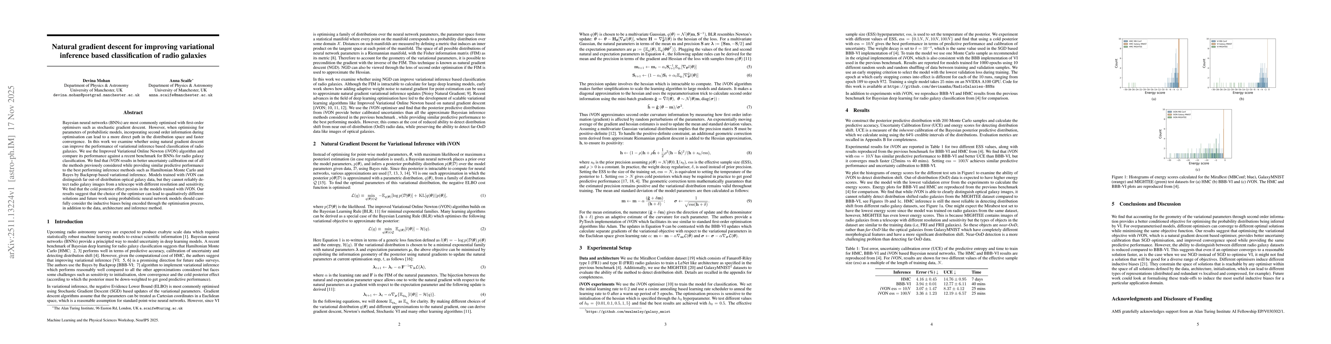 Thumbnail for Natural gradient descent for improving variational inference based classification of radio galaxies
