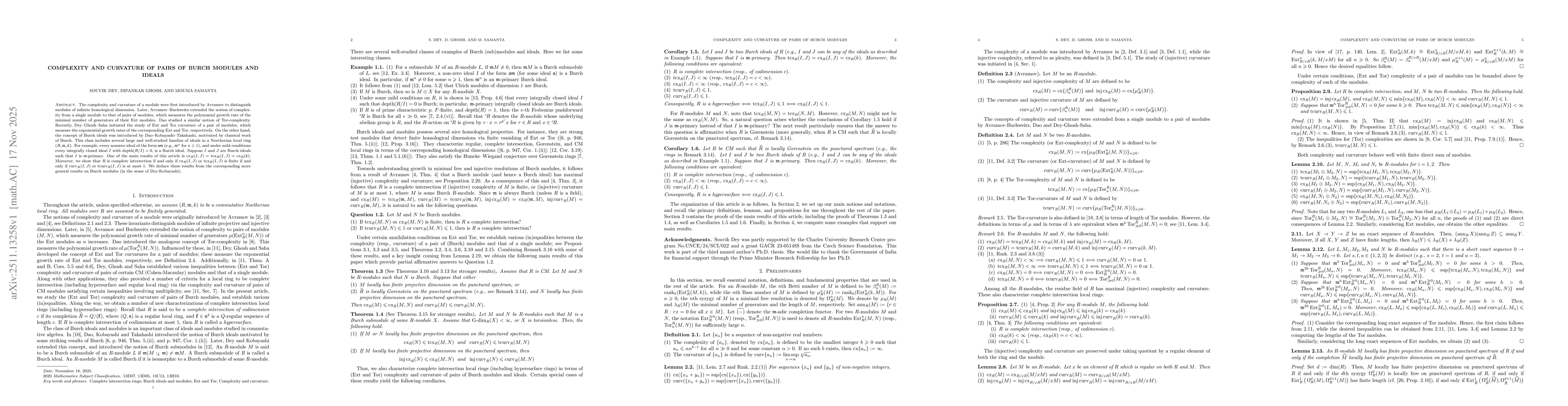 Thumbnail for Complexity and curvature of pairs of Burch modules and ideals