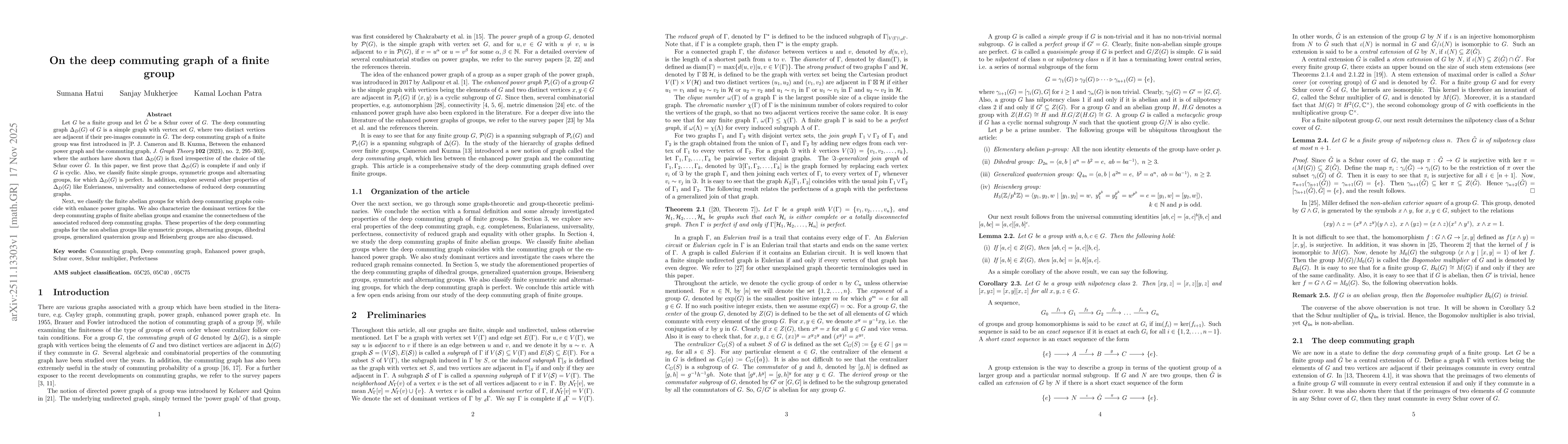 Thumbnail for On the deep commuting graph of a finite group