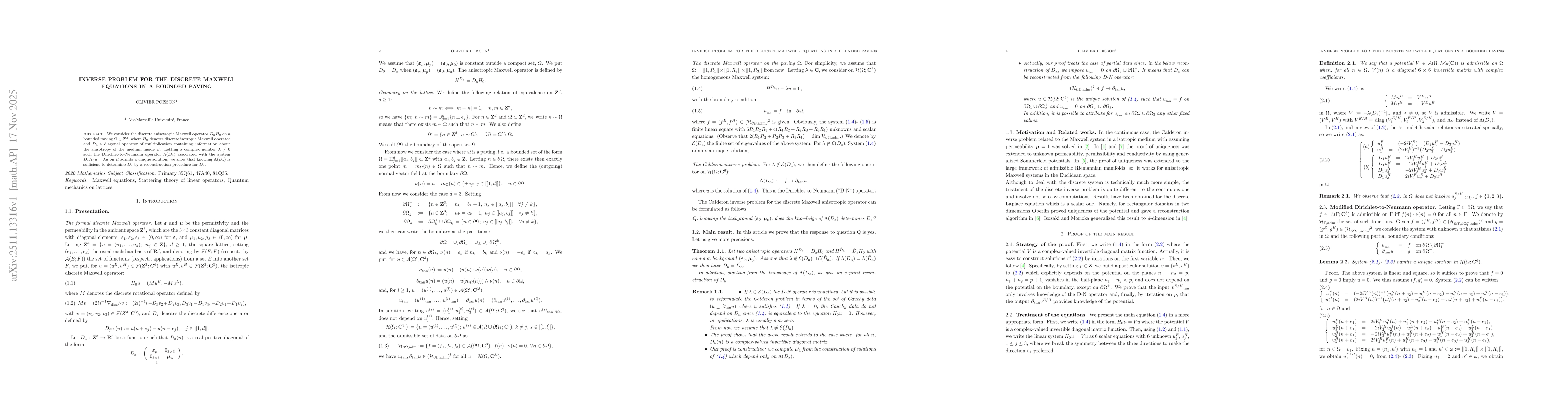 Thumbnail for Inverse problem for the discrete Maxwell equations in a bounded paving