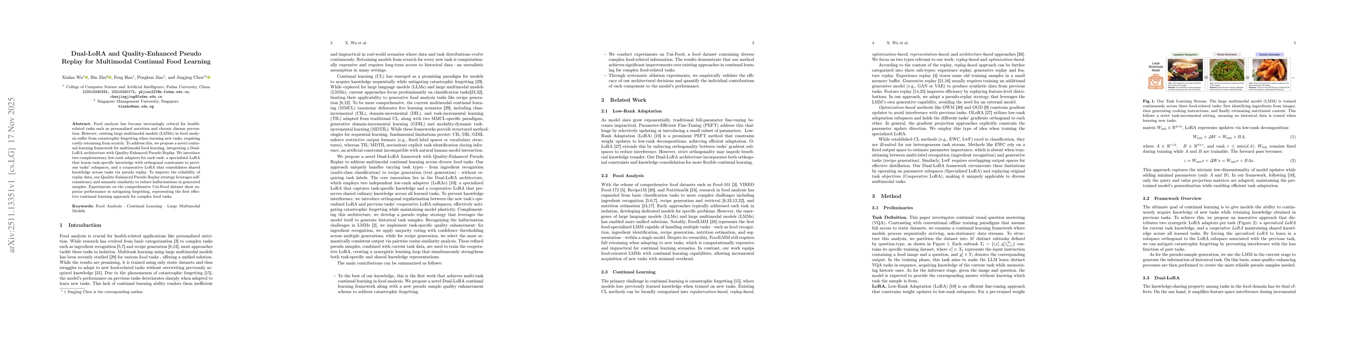 Thumbnail for Dual-LoRA and Quality-Enhanced Pseudo Replay for Multimodal Continual Food Learning