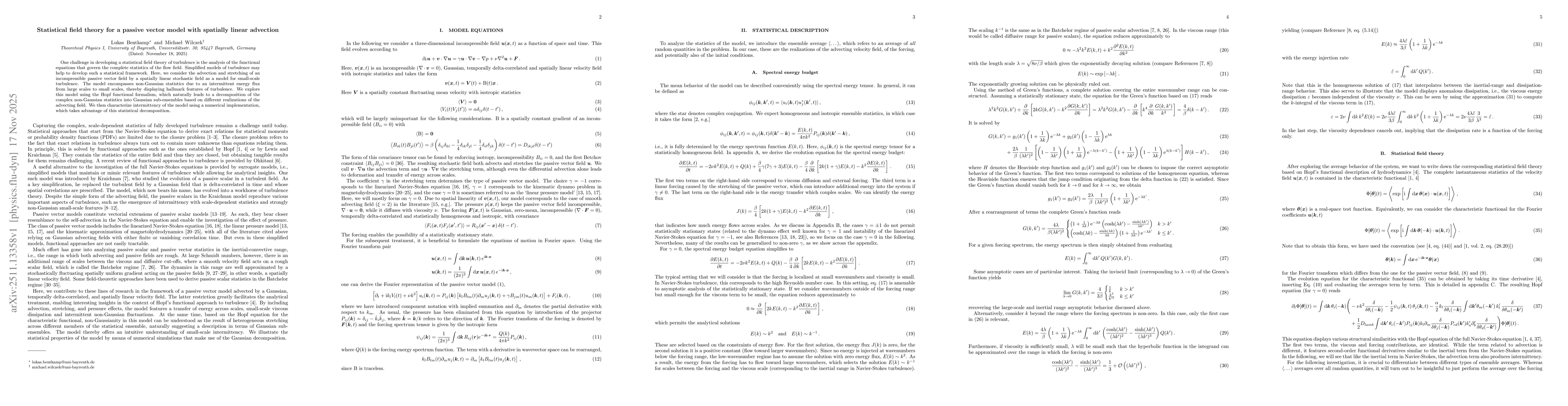 Thumbnail for Statistical field theory for a passive vector model with spatially linear advection