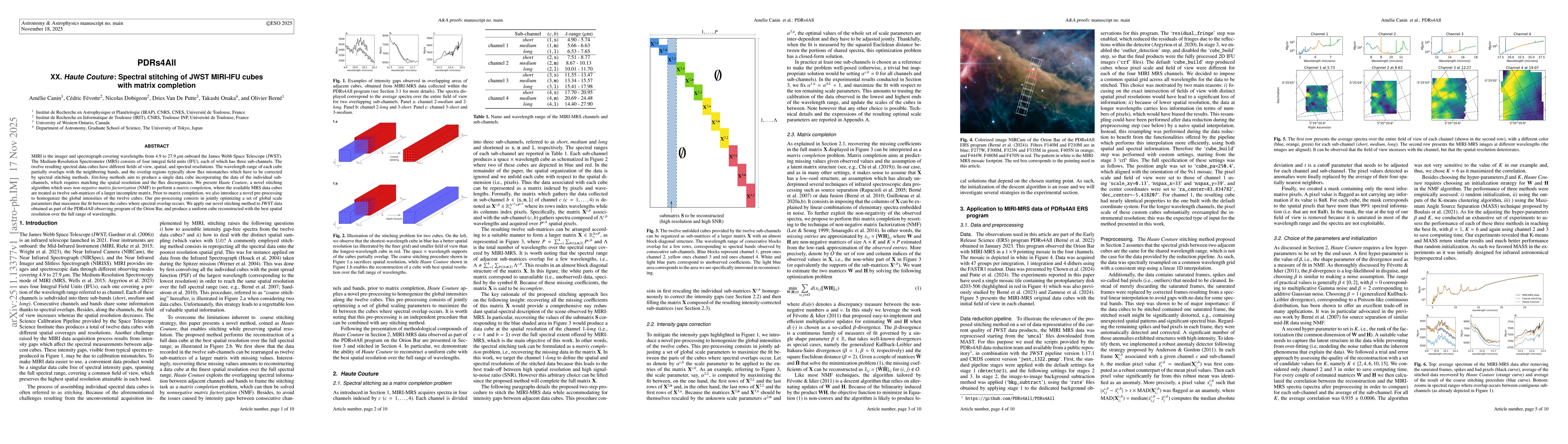 Thumbnail for PDRs4All XX. Haute Couture: Spectral stitching of JWST MIRI-IFU cubes with matrix completion