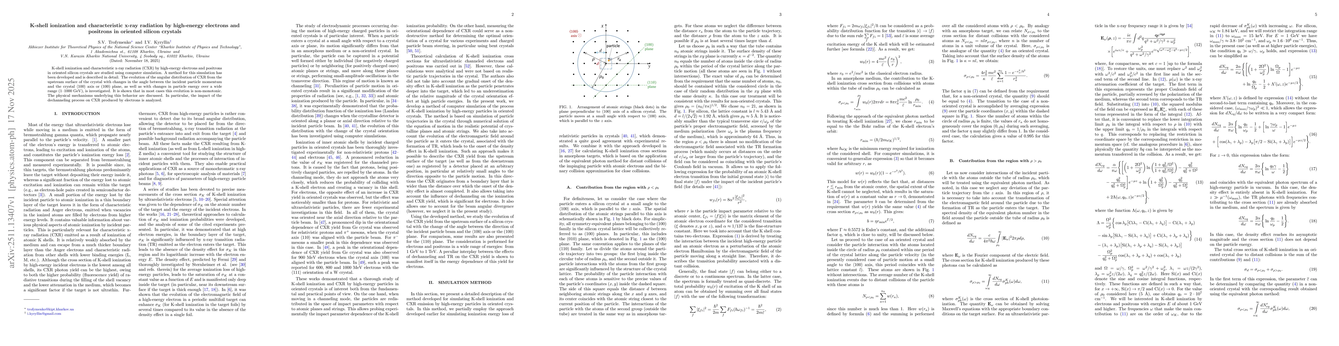 Thumbnail for K-shell ionization and characteristic x-ray radiation by high-energy electrons and positrons in oriented silicon crystals