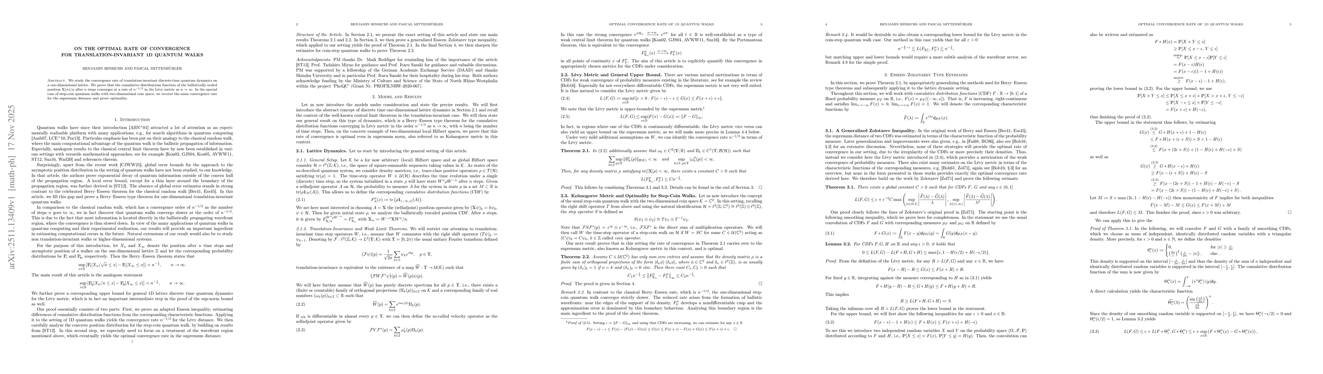 Thumbnail for On the Optimal Rate of Convergence for Translation-Invariant 1D Quantum Walks