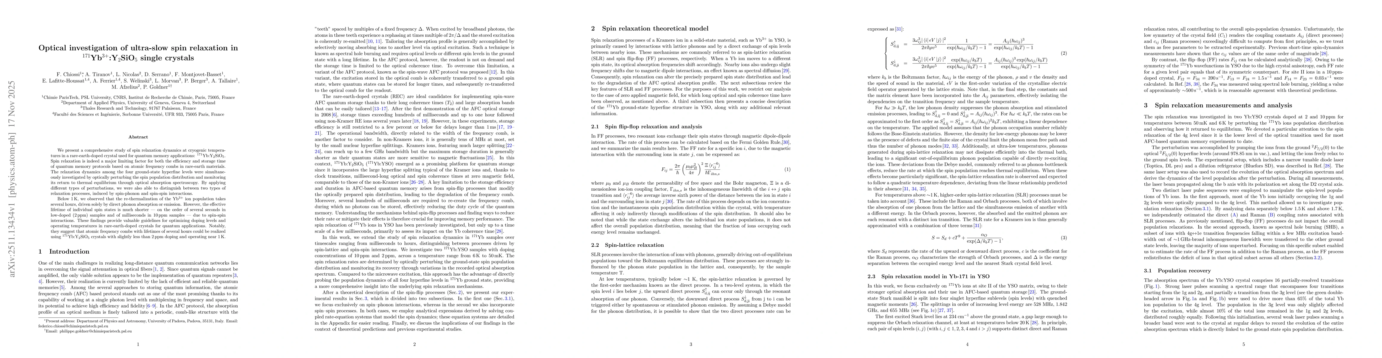 Thumbnail for Optical investigation of ultra-slow spin relaxation in $^{171}$Yb$^{3+}$:Y$_2$SiO$_5$ single crystals