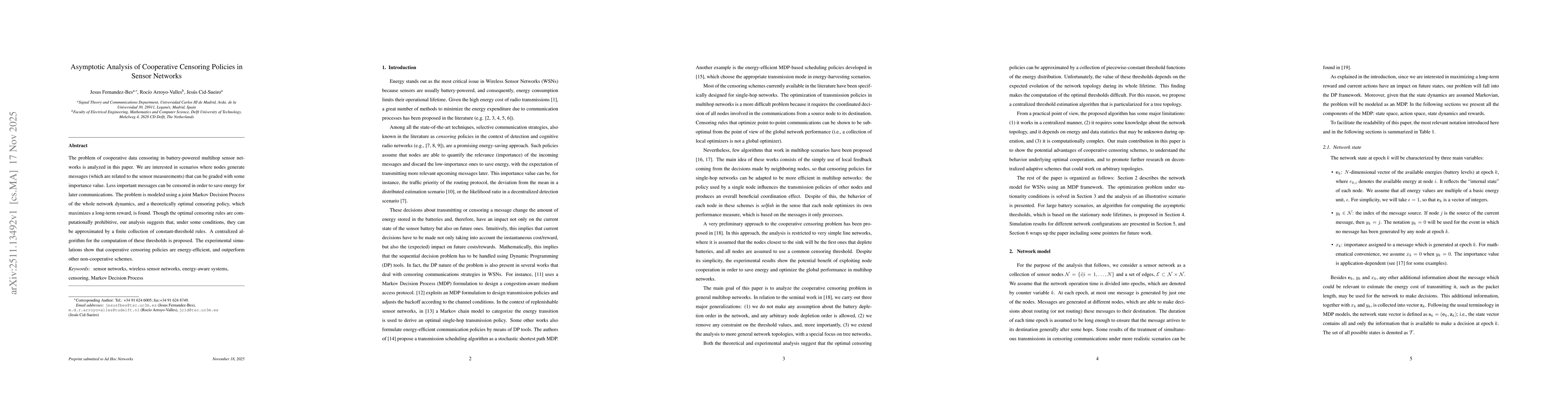 Thumbnail for Asymptotic analysis of cooperative censoring policies in sensor networks