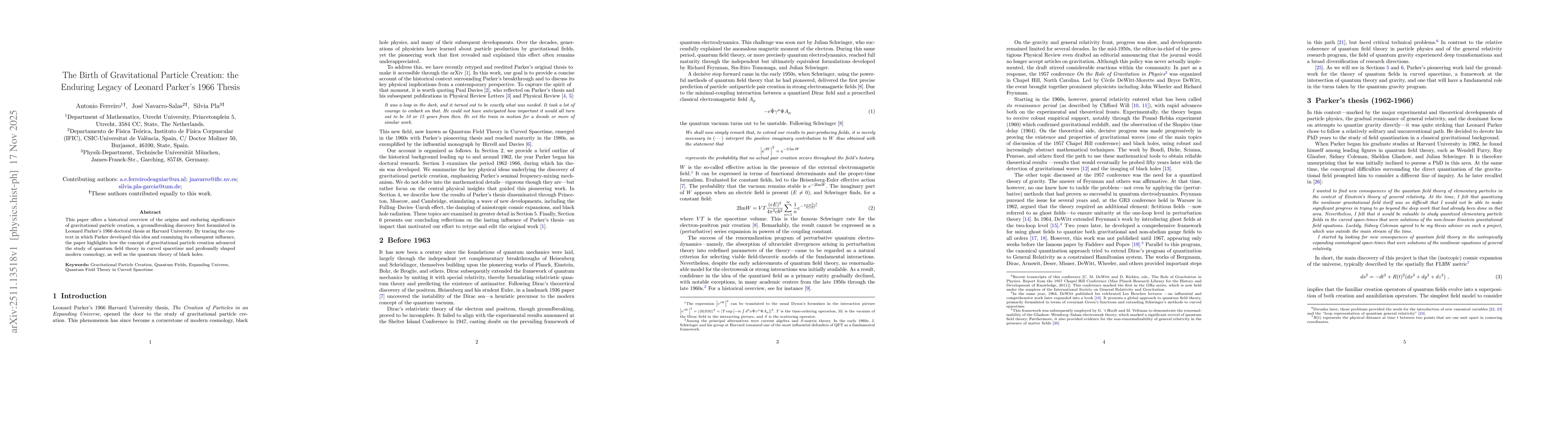 Thumbnail for The Birth of Gravitational Particle Creation: the Enduring Legacy of Leonard Parker's 1966 Thesis