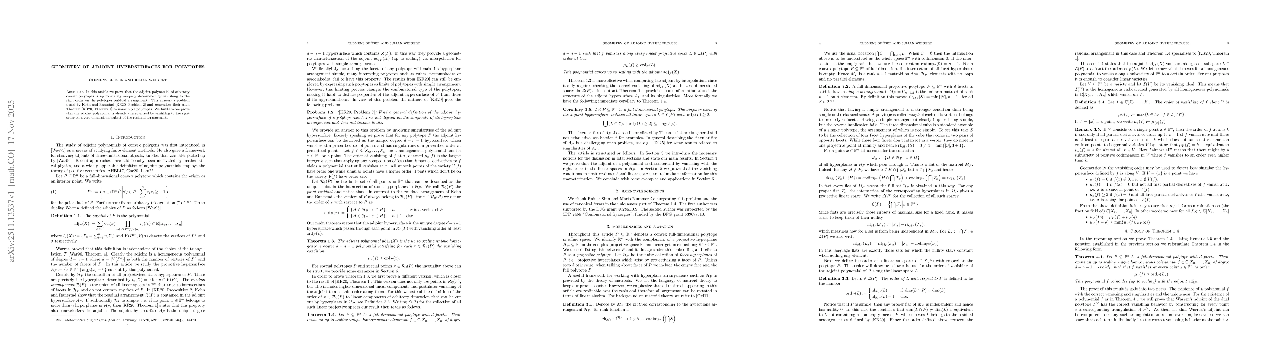 Thumbnail for Geometry of Adjoint Hypersurfaces for Polytopes