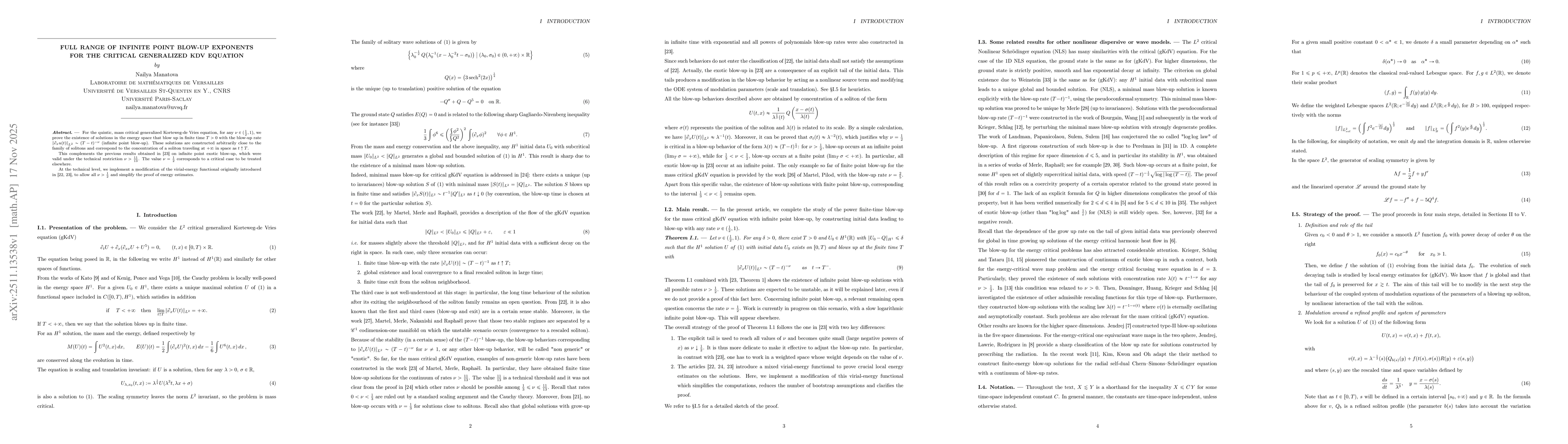 Thumbnail for Full range of infinite point blow-up exponents for the critical generalized KdV equation