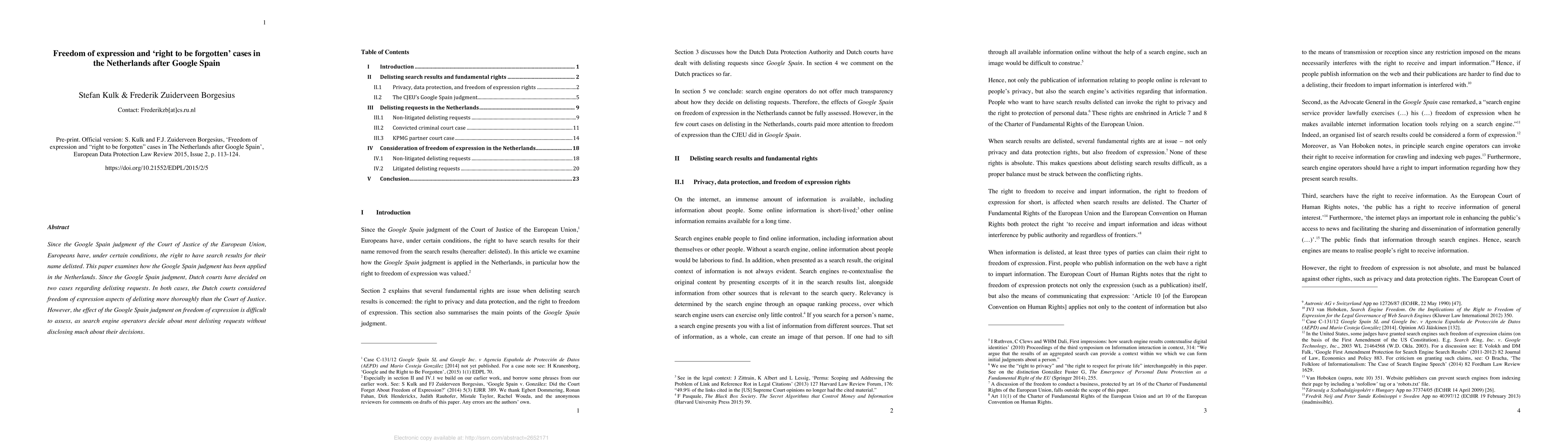 Thumbnail for Freedom of expression and 'right to be forgotten' cases in the Netherlands after Google Spain