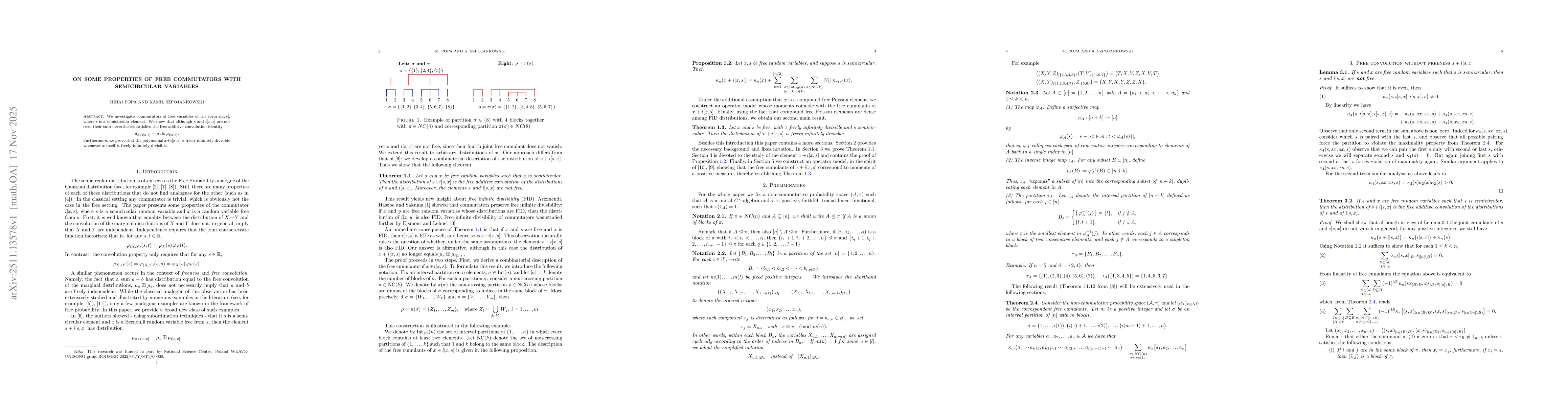 Thumbnail for On some properties of free commutators with semicircular variables