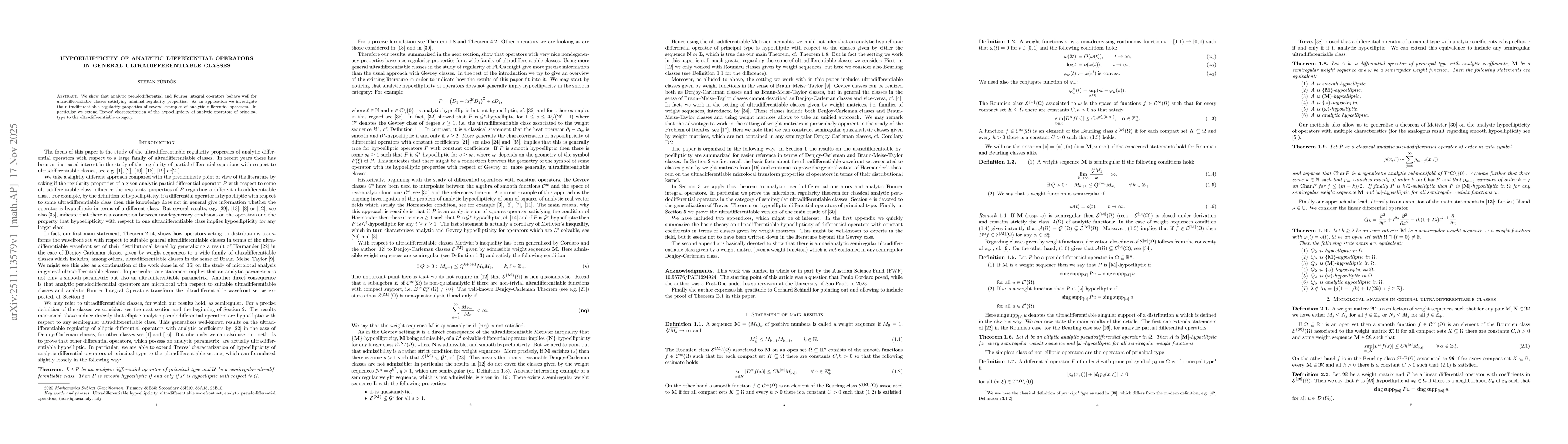 Thumbnail for Hypoellipticity of analytic differential operators in general ultradifferentiable classes