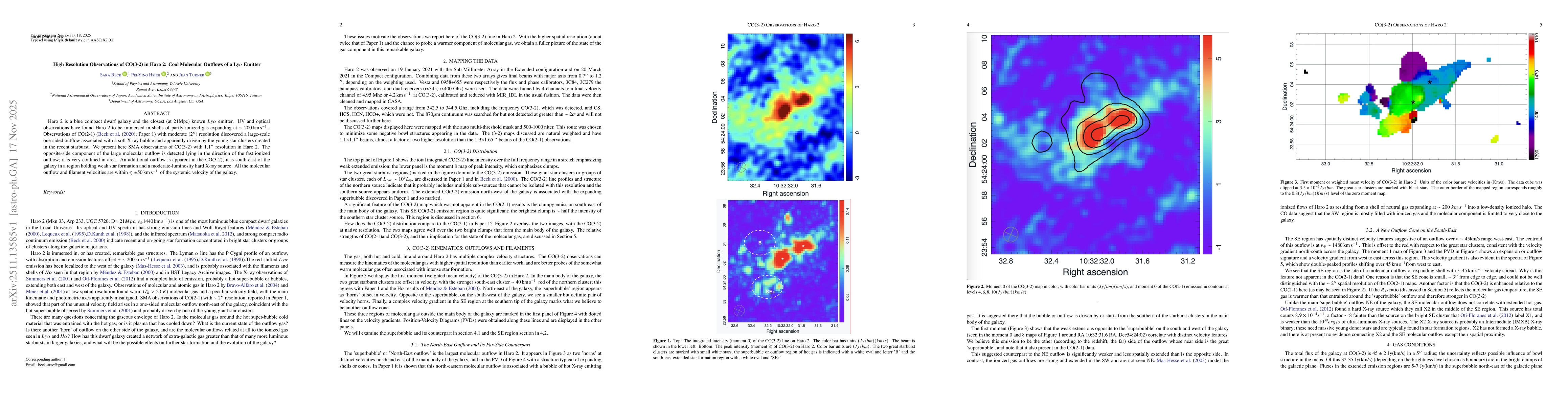 Thumbnail for High Resolution Observations of CO(3-2) in Haro 2: Cool Molecular Outflows of a Ly$α$ Emitter