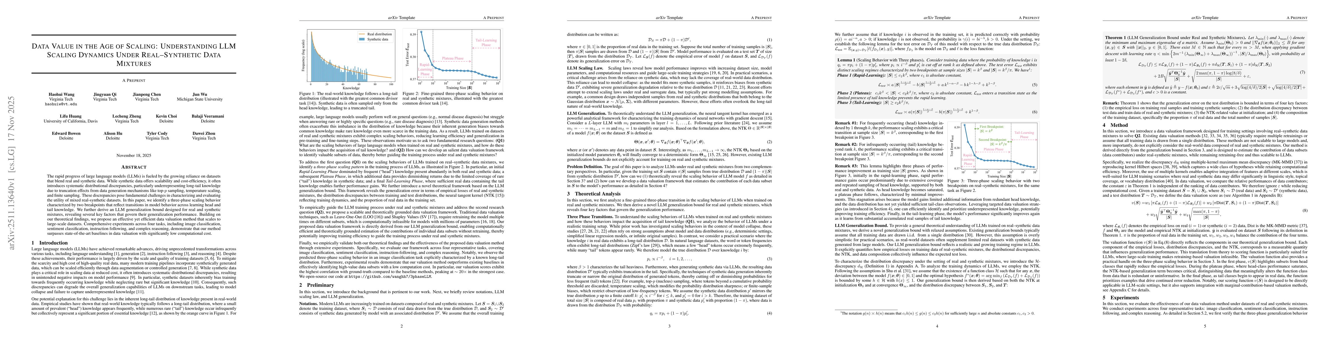 Thumbnail for Data Value in the Age of Scaling: Understanding LLM Scaling Dynamics Under Real-Synthetic Data Mixtures