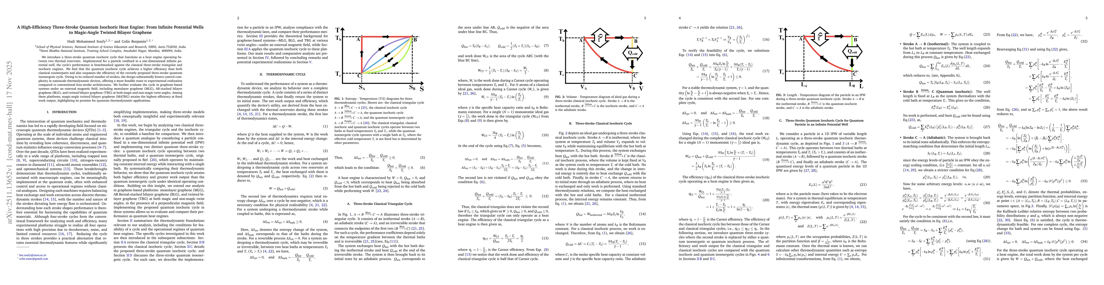 Thumbnail for A High-Efficiency Three-Stroke Quantum Isochoric Heat Engine: From Infinite Potential Wells to Magic Angle Twisted Bilayer Graphene