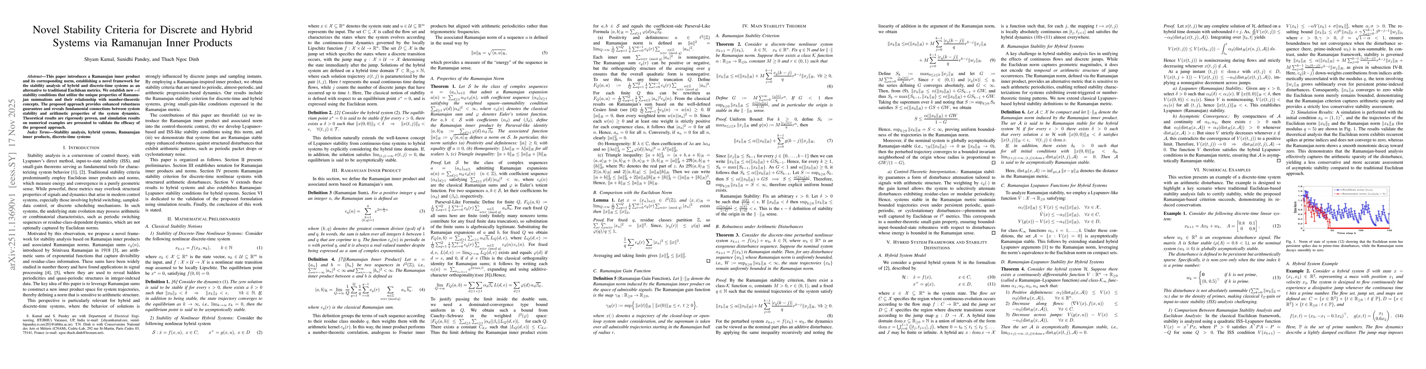 Thumbnail for Novel Stability Criteria for Discrete and Hybrid Systems via Ramanujan Inner Products