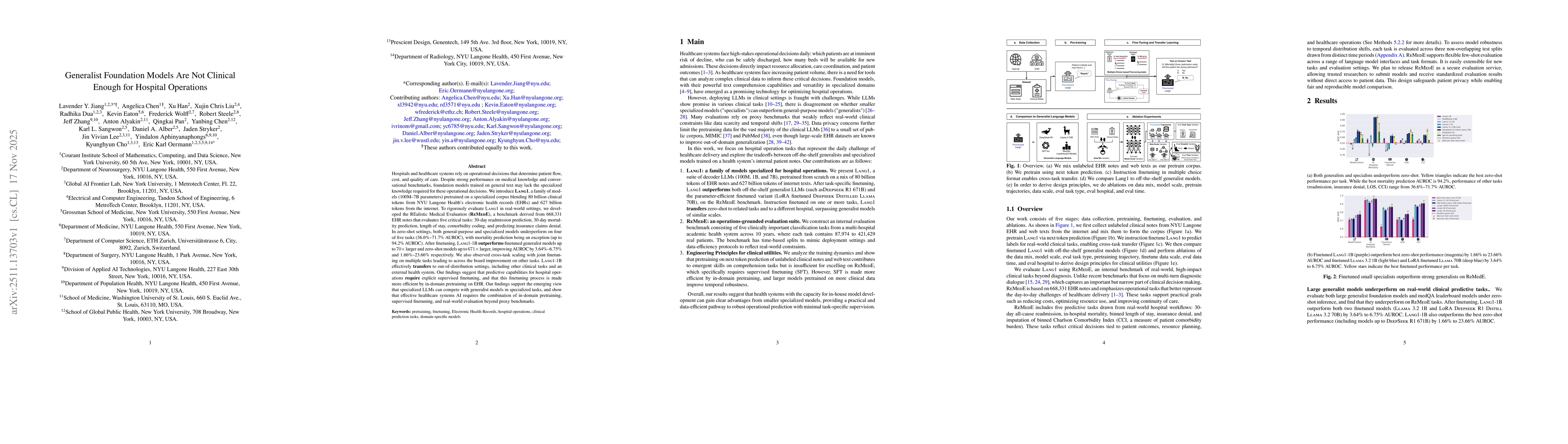 Thumbnail for Generalist Foundation Models Are Not Clinical Enough for Hospital Operations
