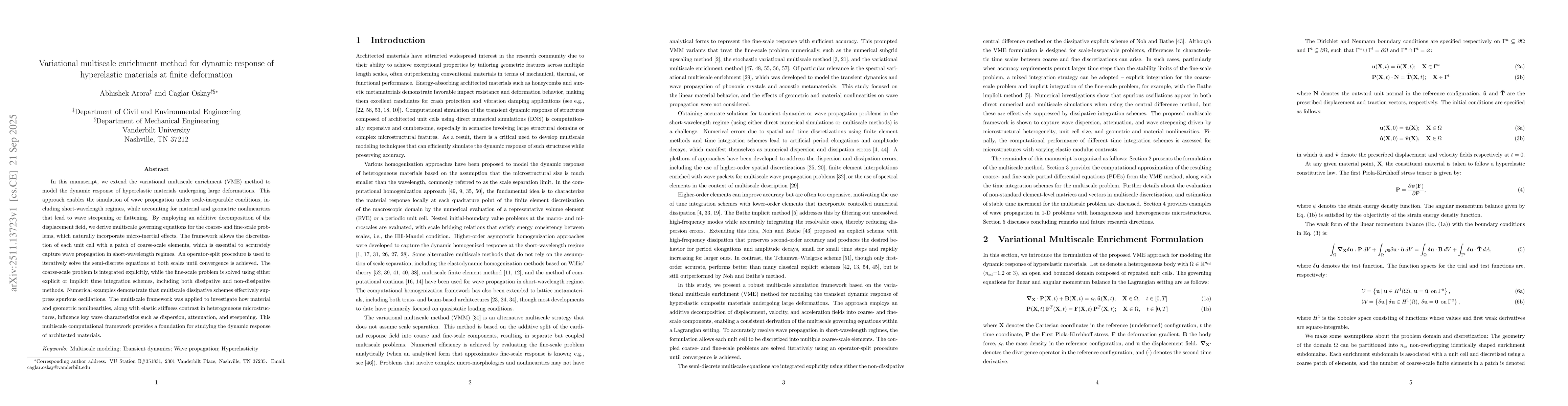 Thumbnail for Variational multiscale enrichment method for dynamic response of hyperelastic materials at finite deformation