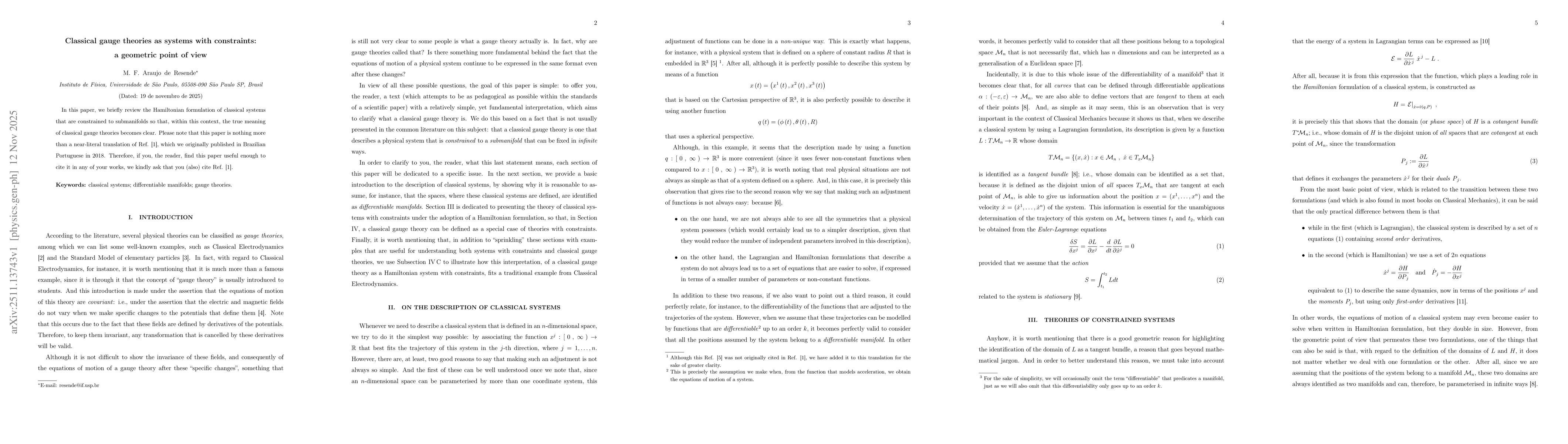 Thumbnail for Classical gauge theories as systems with constraints: a geometric point of view