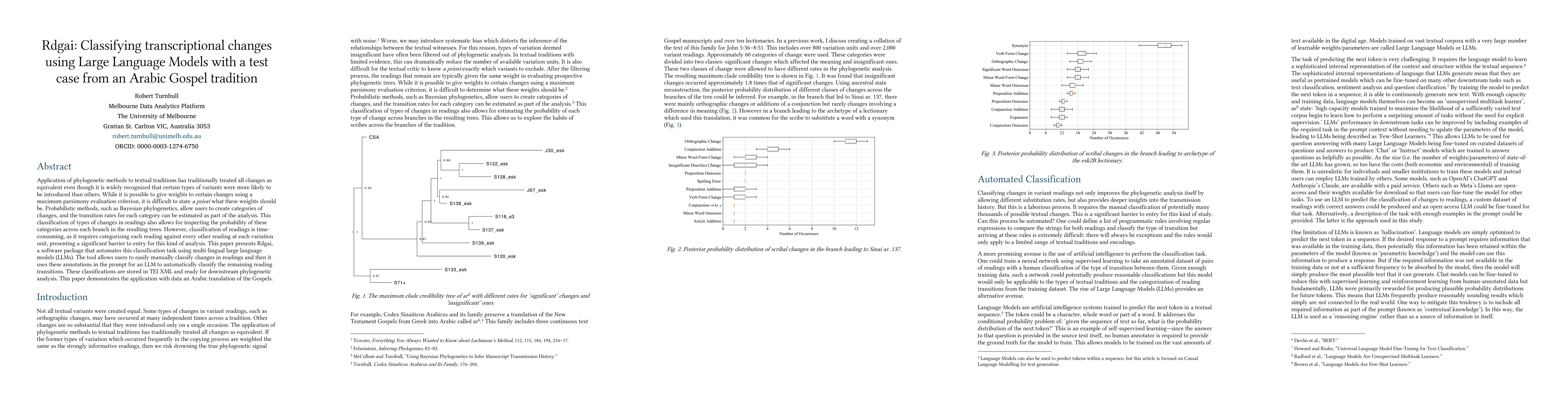 Thumbnail for Rdgai: Classifying transcriptional changes using Large Language Models with a test case from an Arabic Gospel tradition