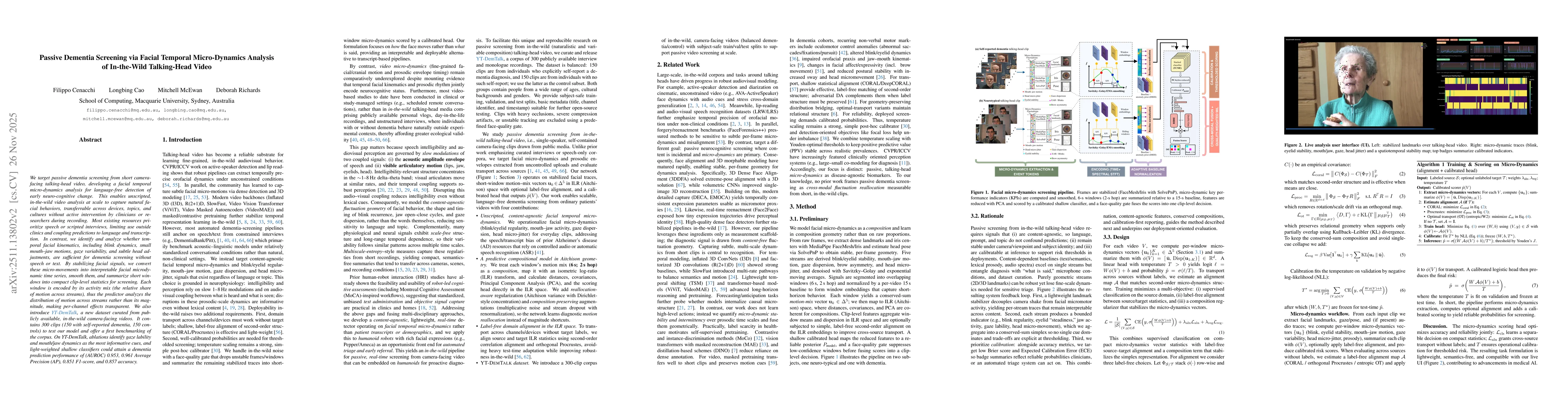 Thumbnail for Passive Dementia Screening via Facial Temporal Micro-Dynamics Analysis of In-the-Wild Talking-Head Video
