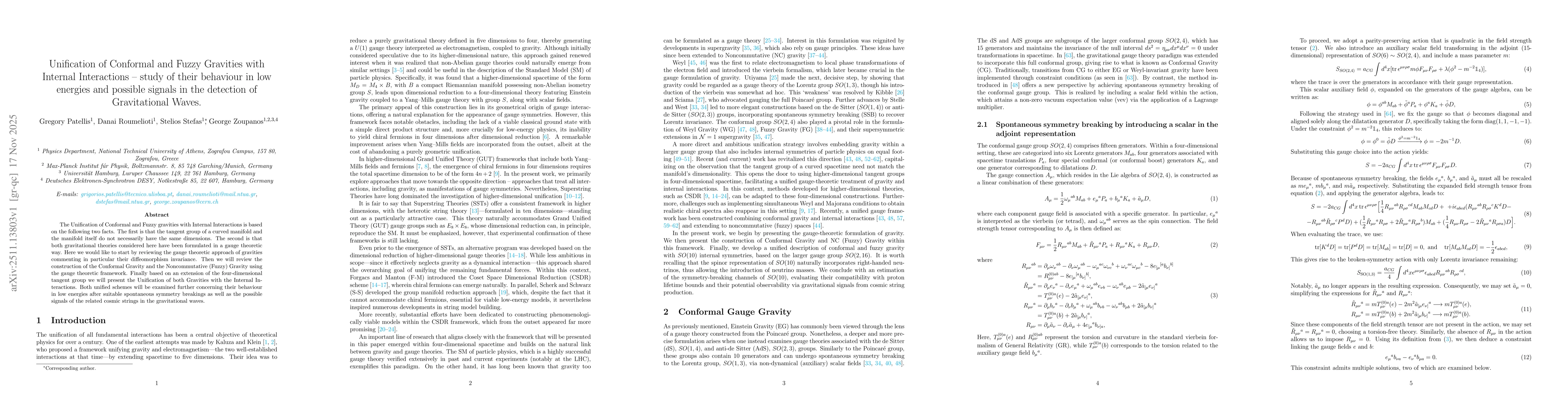 Thumbnail for Unification of Conformal and Fuzzy Gravities with Internal Interactions - study of their behaviour in low energies and possible signals in the detection of Gravitational Waves