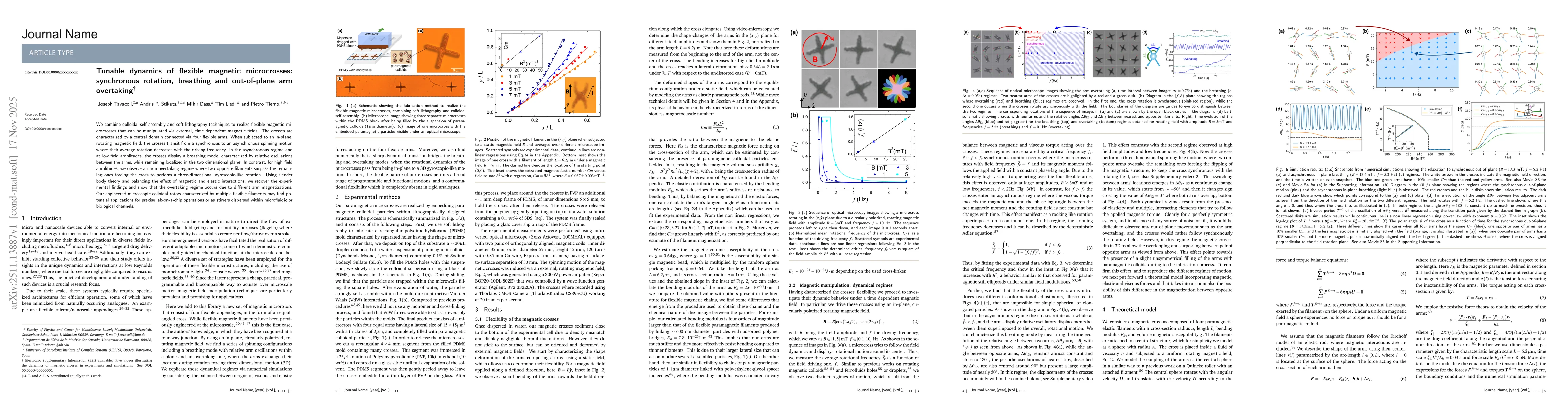 Thumbnail for Tunable dynamics of flexible magnetic microcrosses: synchronous rotation, breathing and out-of-plane arm overtaking
