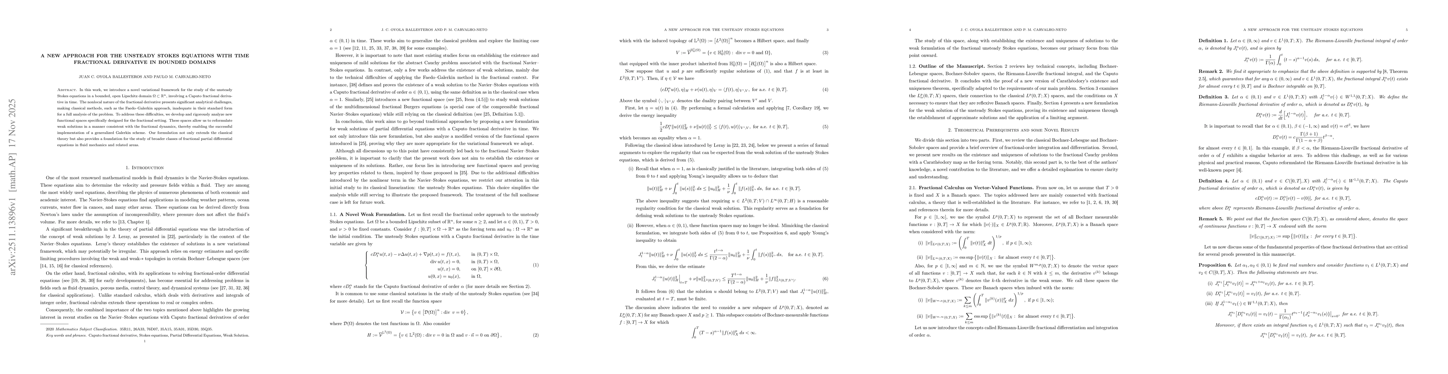 Thumbnail for A New approach for the unsteady Stokes equations with time fractional derivative in Bounded Domains