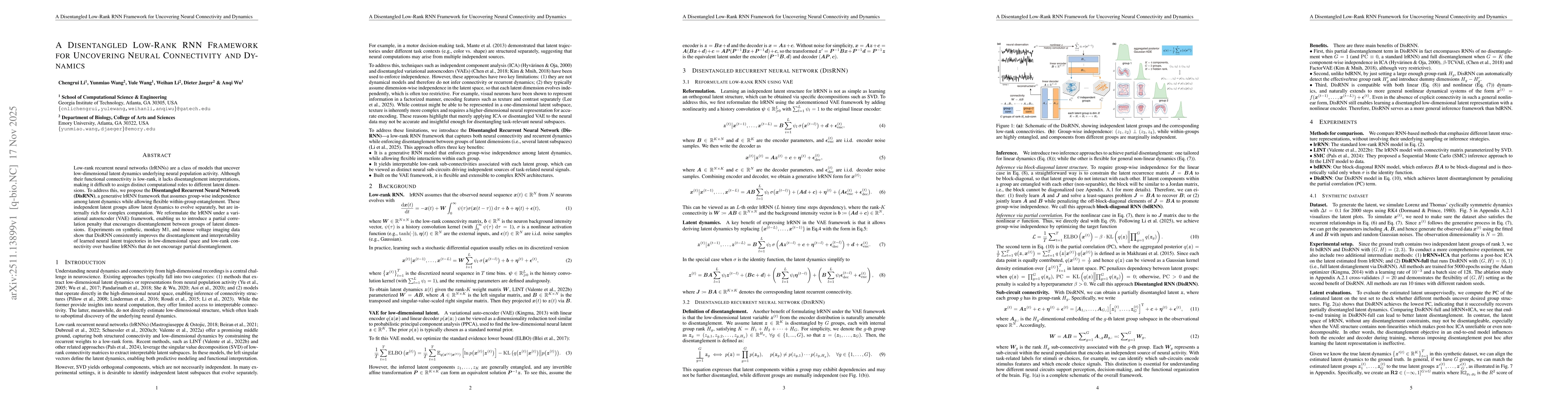 Thumbnail for A Disentangled Low-Rank RNN Framework for Uncovering Neural Connectivity and Dynamics