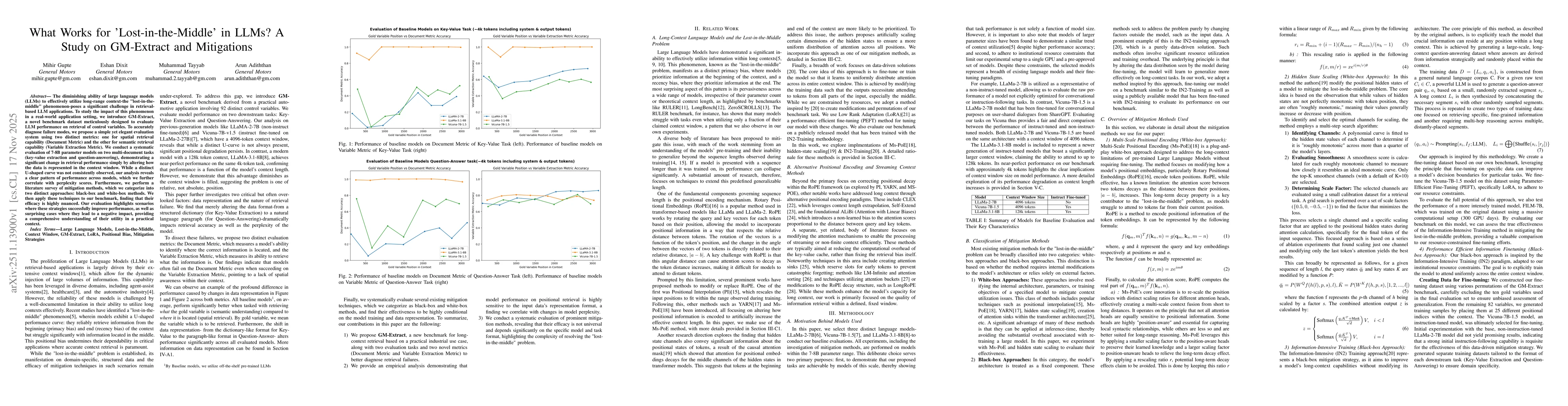 Thumbnail for What Works for 'Lost-in-the-Middle' in LLMs? A Study on GM-Extract and Mitigations