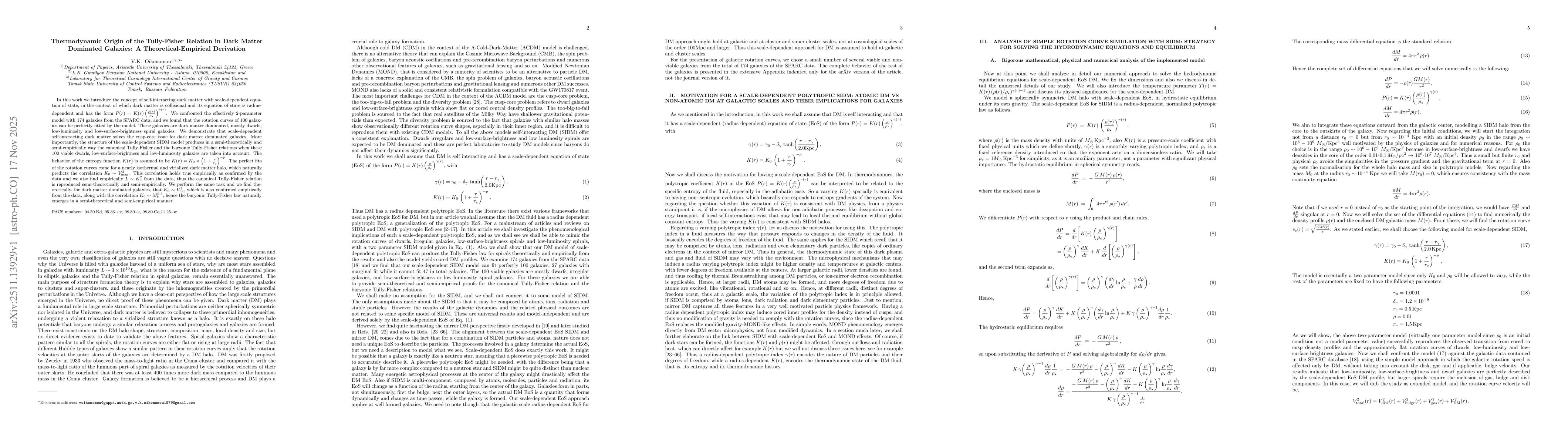 Thumbnail for Thermodynamic Origin of the Tully-Fisher Relation in Dark Matter Dominated Galaxies: A Theoretical-Empirical Derivation