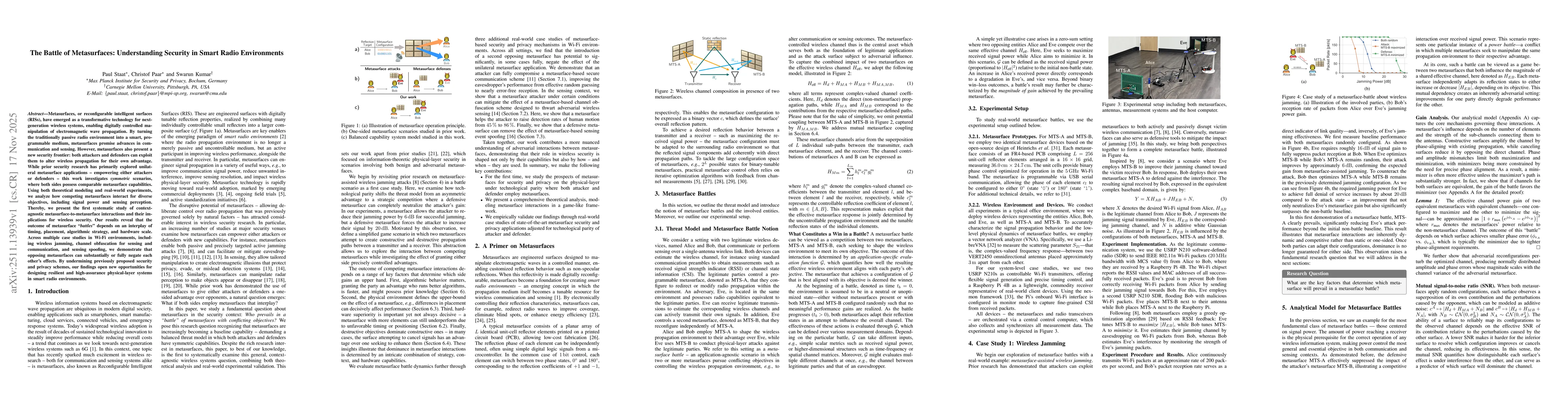 Thumbnail for The Battle of Metasurfaces: Understanding Security in Smart Radio Environments