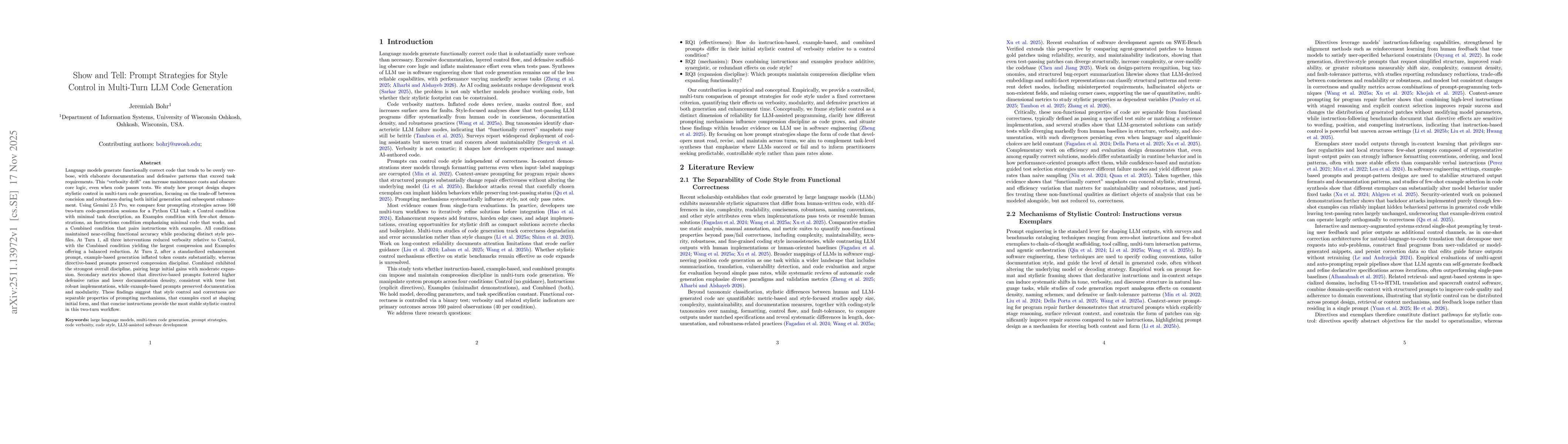 Thumbnail for Show and Tell: Prompt Strategies for Style Control in Multi-Turn LLM Code Generation