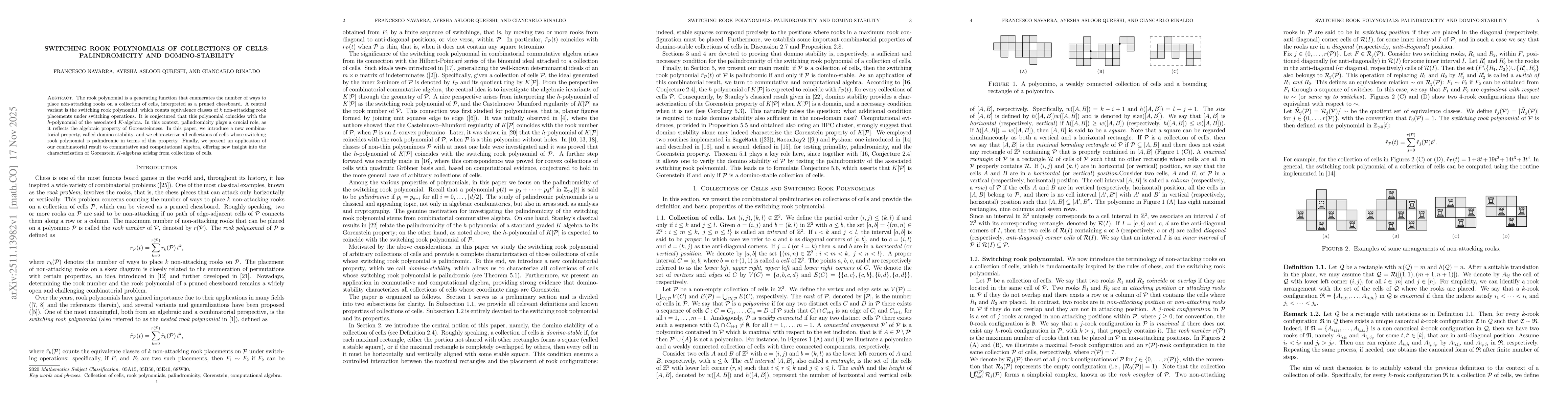 Thumbnail for Switching Rook Polynomials of Collections of Cells: Palindromicity and Domino-Stability