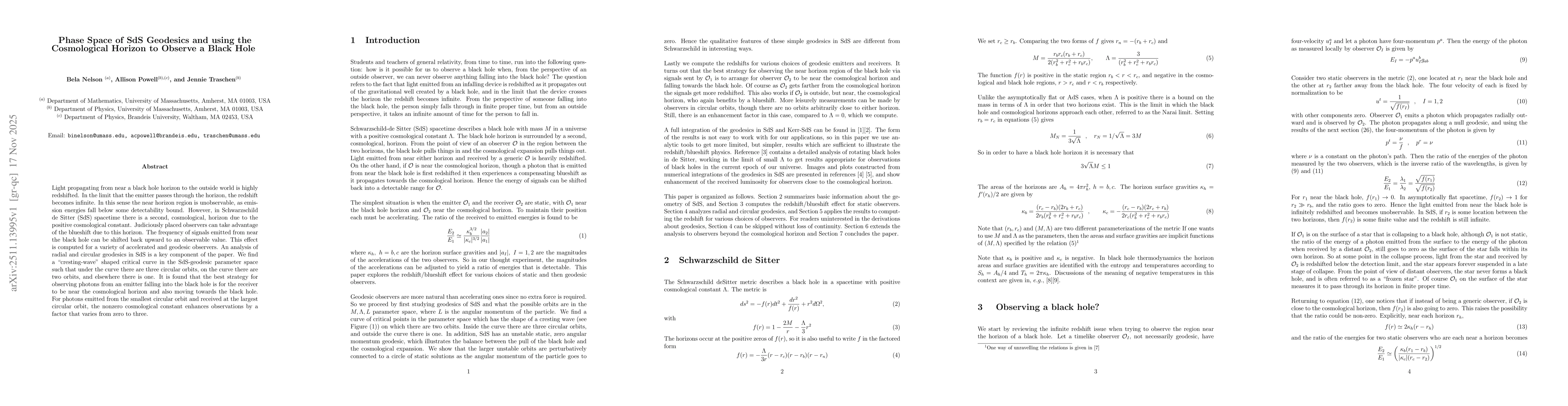 Thumbnail for Phase Space of SdS Geodesics and using the Cosmological Horizon to Observe a Black Hole