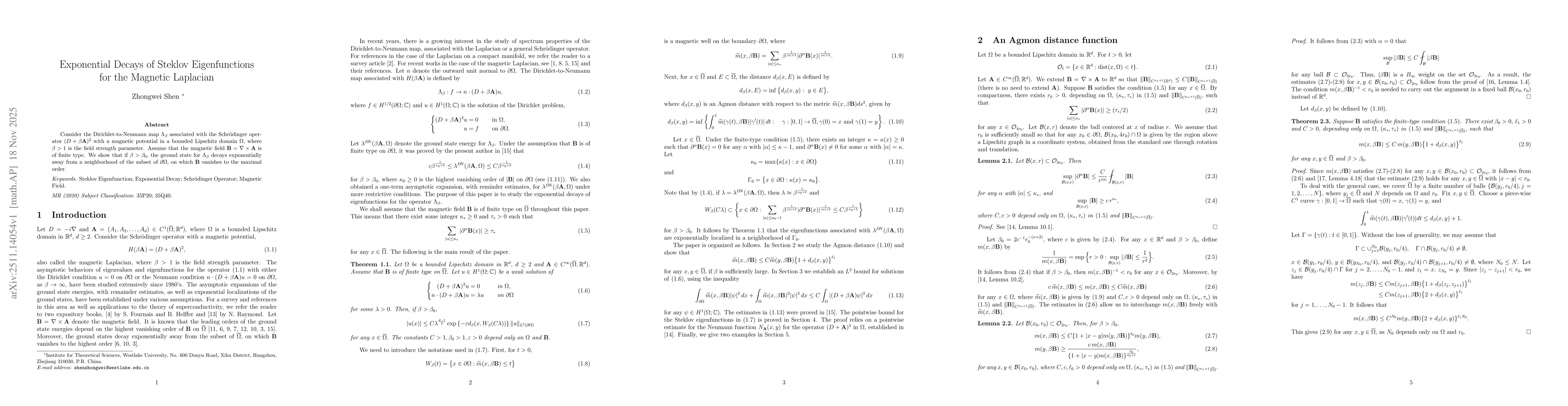 Thumbnail for Exponential Decays of Steklov Eigenfunctions for the Magnetic Laplacian
