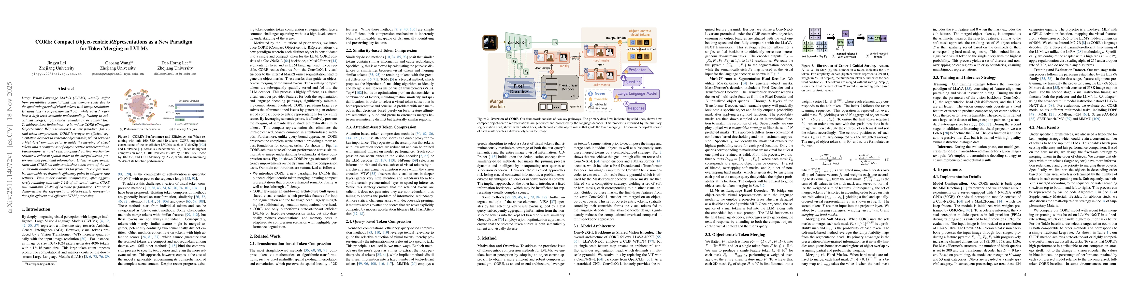 Thumbnail for CORE: Compact Object-centric REpresentations as a New Paradigm for Token Merging in LVLMs